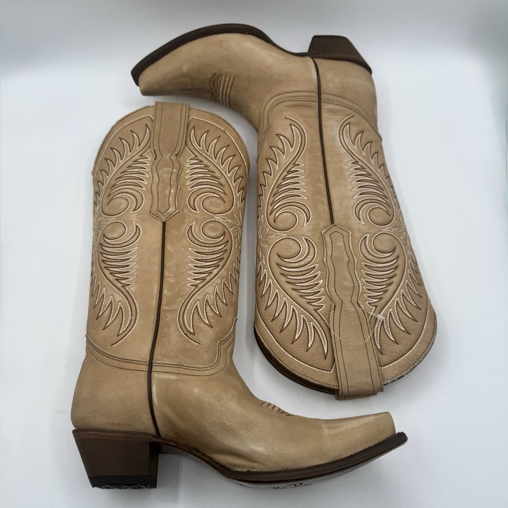 Circle G Tall Snip Toe Western Boots Women's Size 7.5 M Sand Beige Leather - Picture 8 of 16